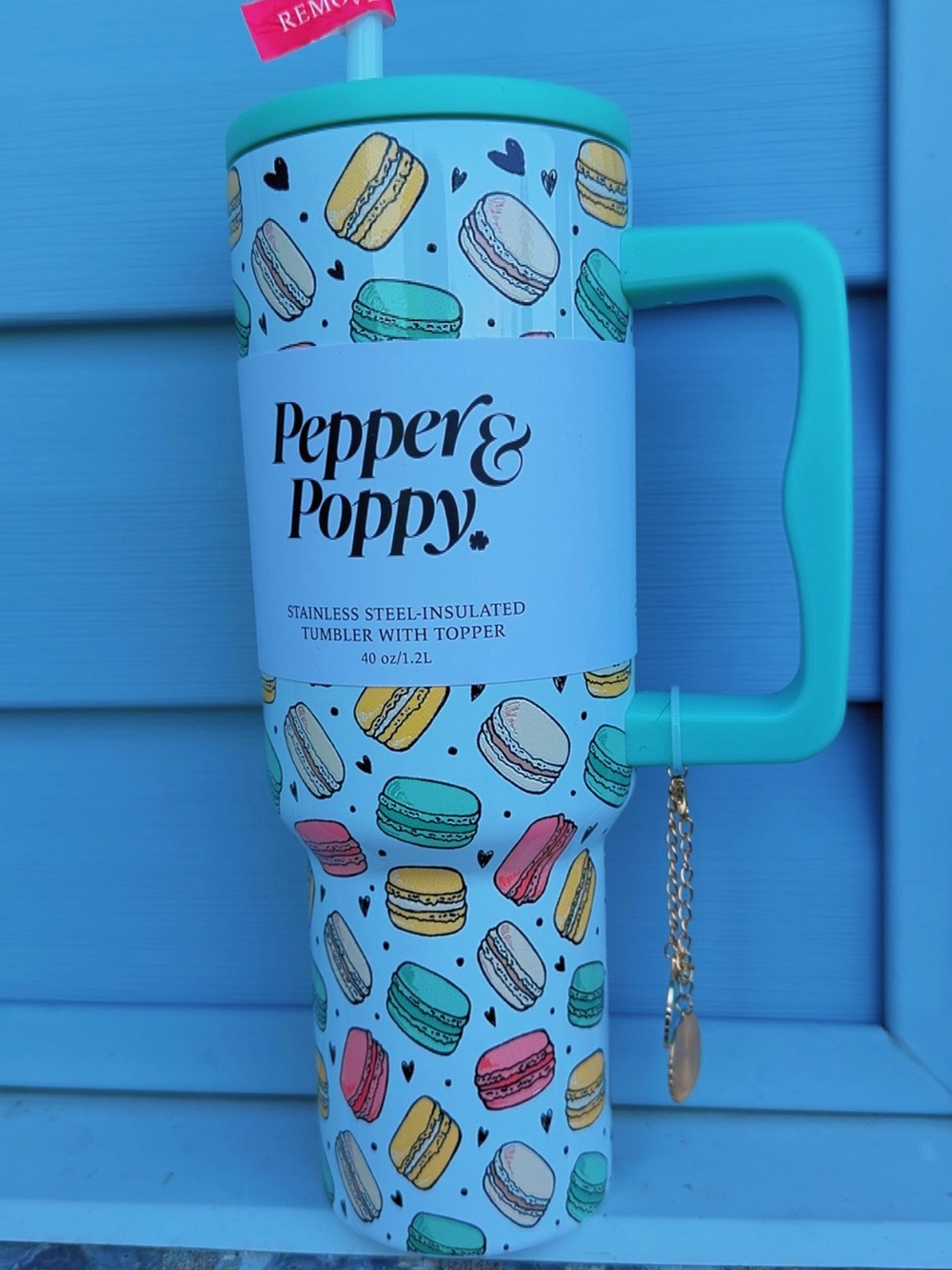 Pepper & Poppy 40 oz Macaron Print Stainless Steel Insulated Tumbler with Handle